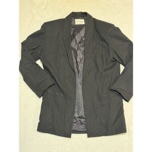 Paul Stanley Wool Blazer Women's‎ 6 Black Longline Open Front Padded Shoulder